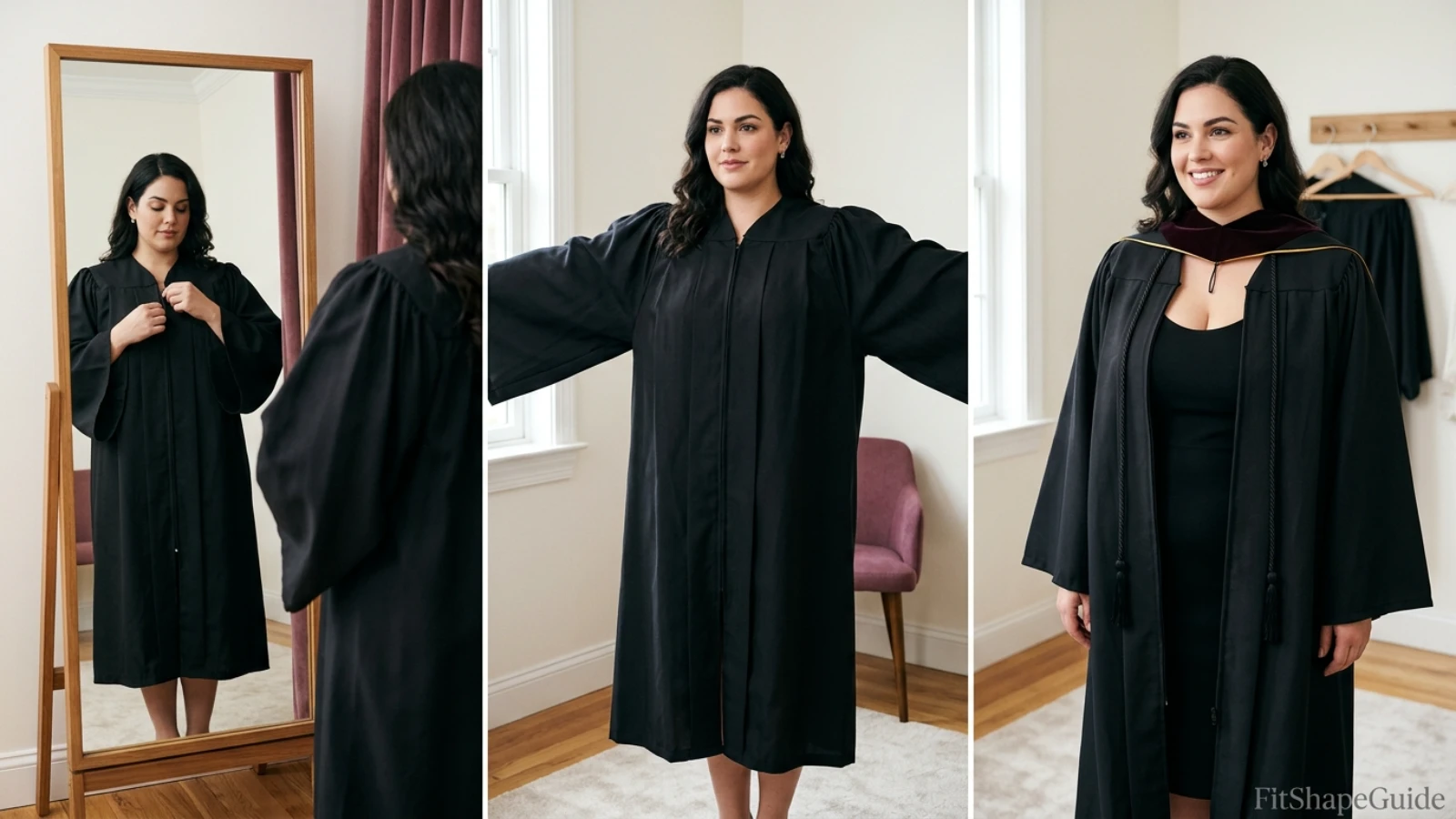 Graduation gown zipper hood and stole fit for a large bust