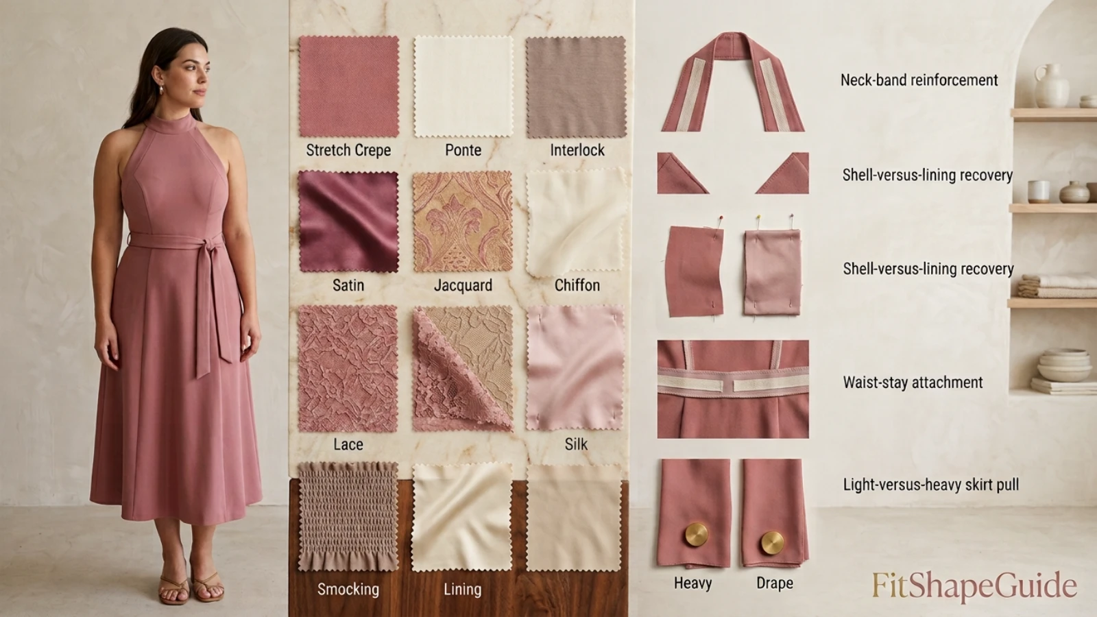 Halter dress fabric lining recovery and skirt weight test for a fuller bust
