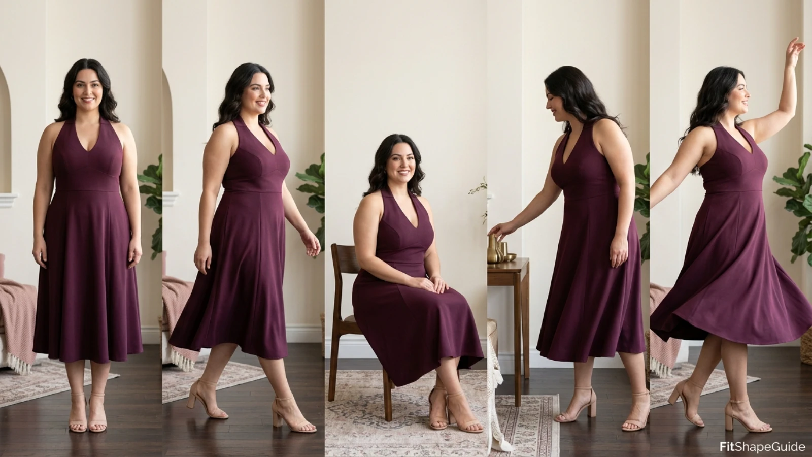 Halter dress standing seated reaching walking and turning neck comfort test