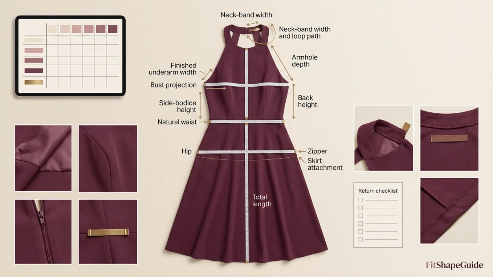 Online measurements for choosing a halter dress for a large bust