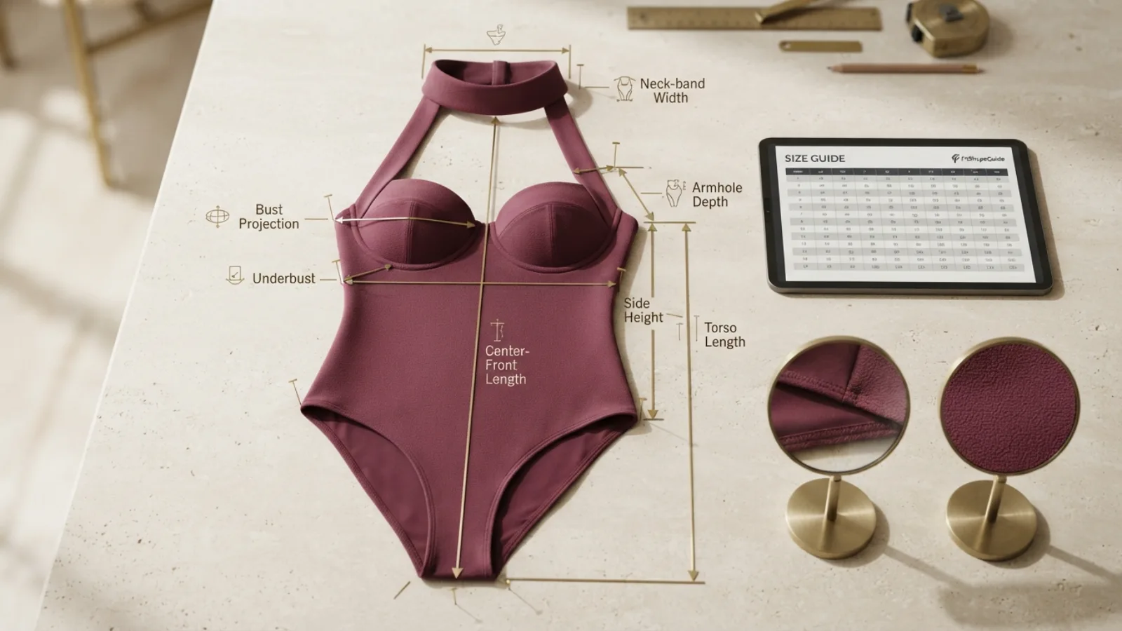 Online measurements for choosing a halter swimsuit for a large bust