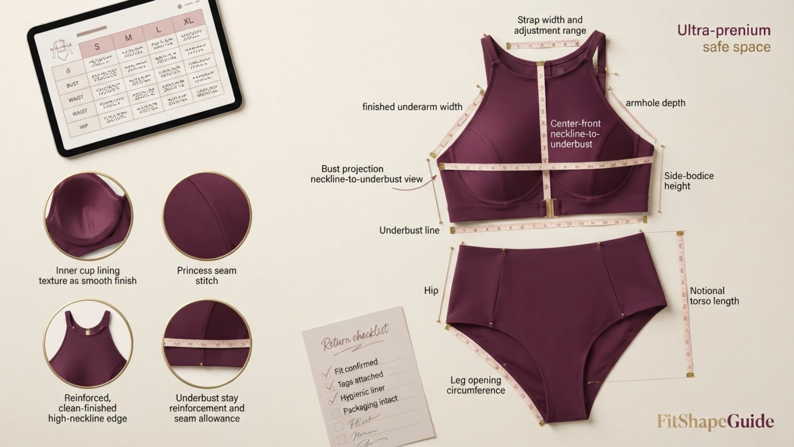 Online measurements for choosing a high-neck swimsuit for a large bust