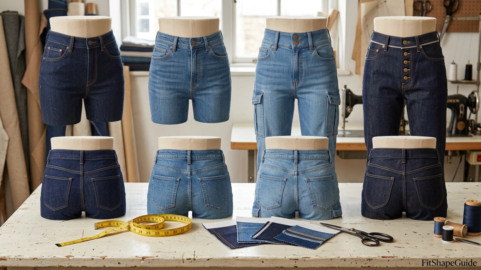 Contoured, straight, wide and stretch high-rise jeans waistbands