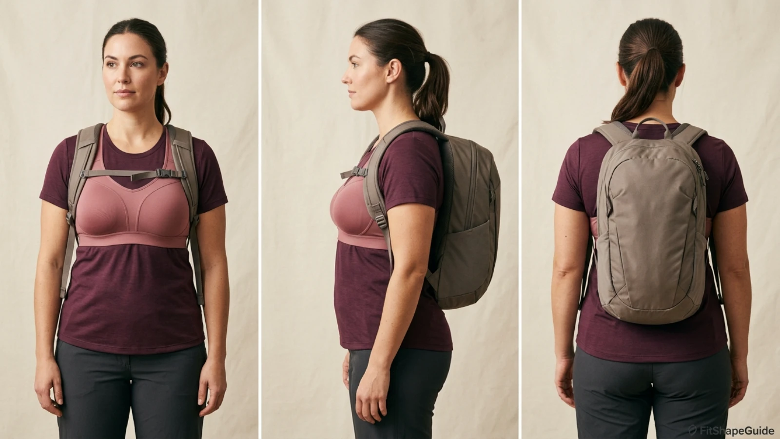 Hiking top sports bra and backpack foundation for a large bust