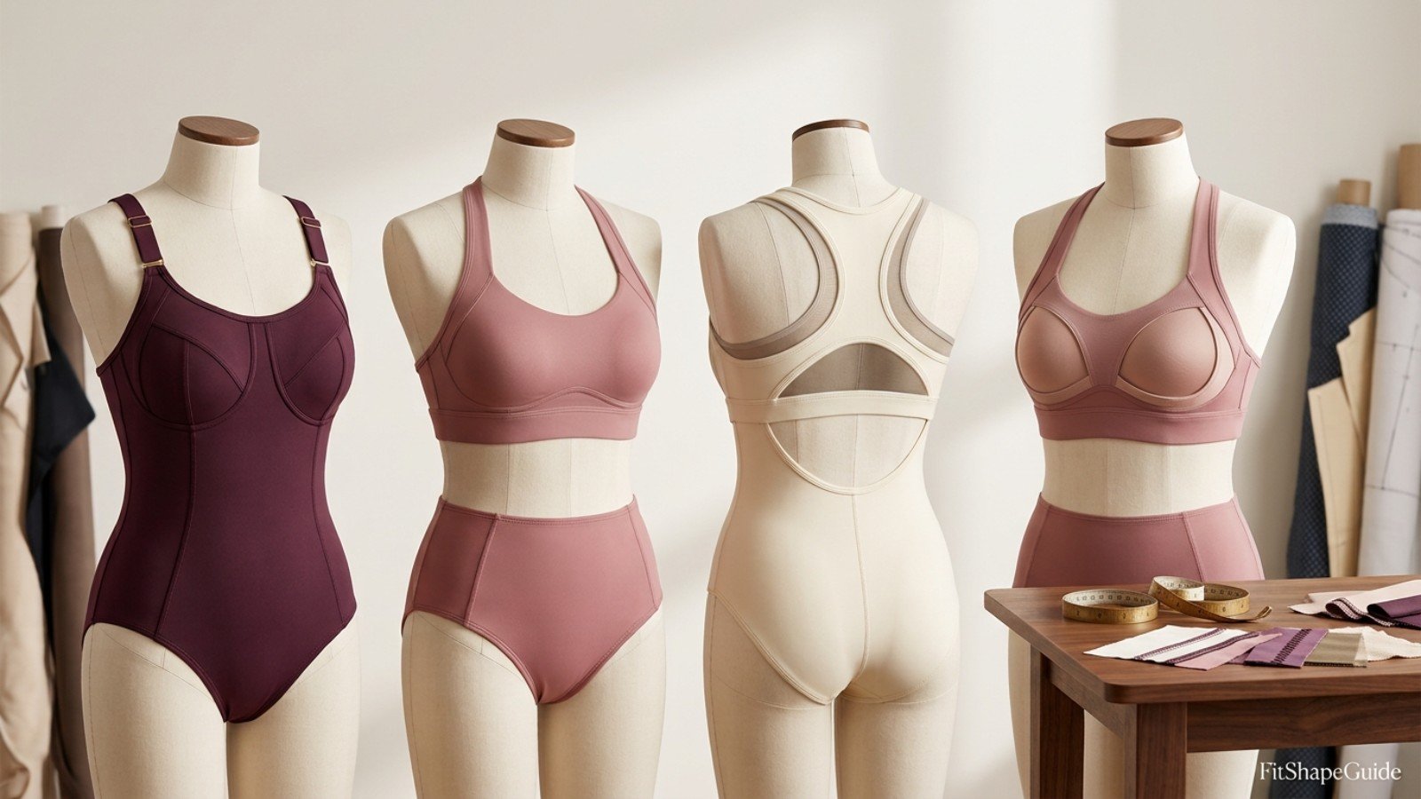 Lap-support swimsuit support anatomy showing wide shoulder straps bust shaping side coverage back and underbust and back anchor