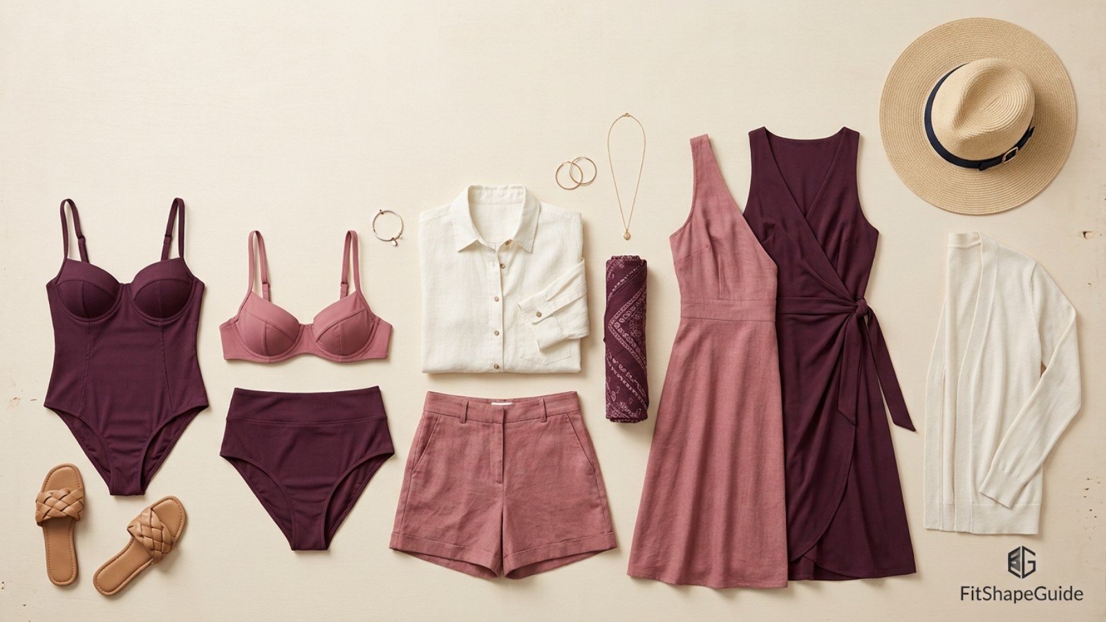 Large-bust beach vacation capsule wardrobe with mix-and-match outfit pieces