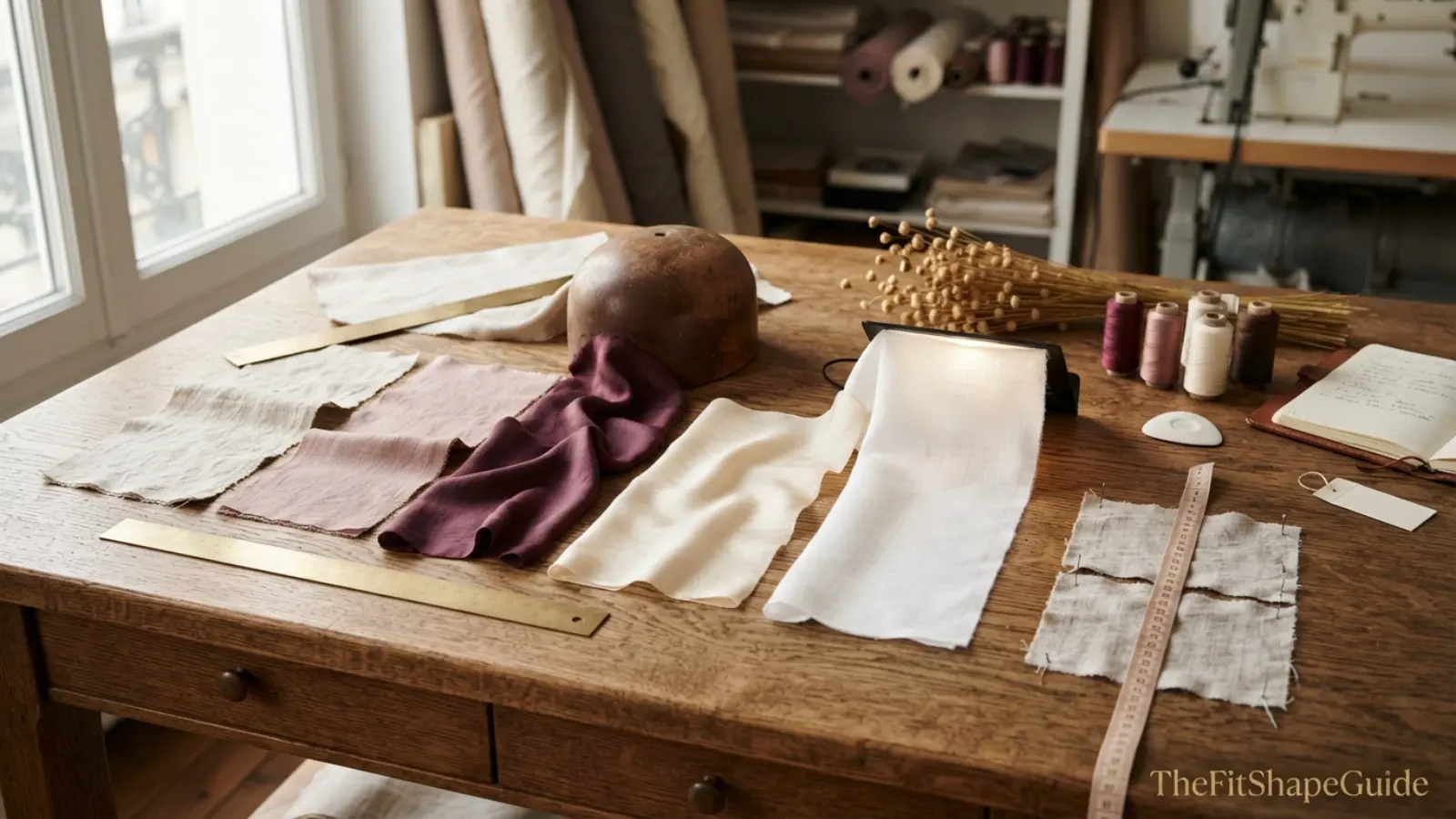 Pure linen and linen blend swatches compared for fabric weight opacity drape wrinkles and shrinkage