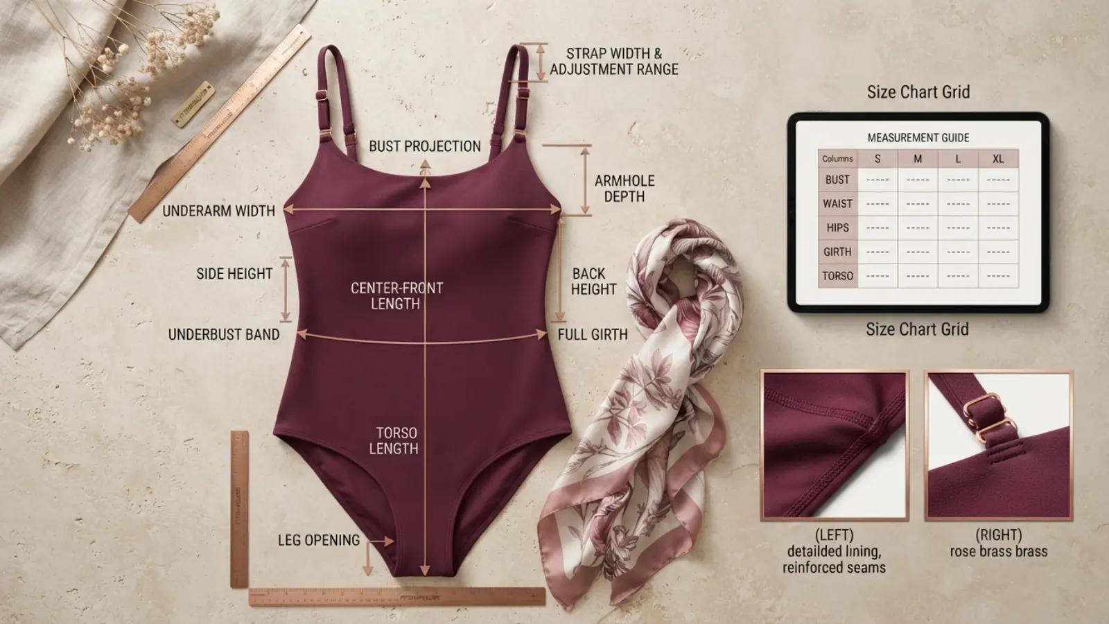 Online measurements for choosing a long-torso swimsuit for a large bust