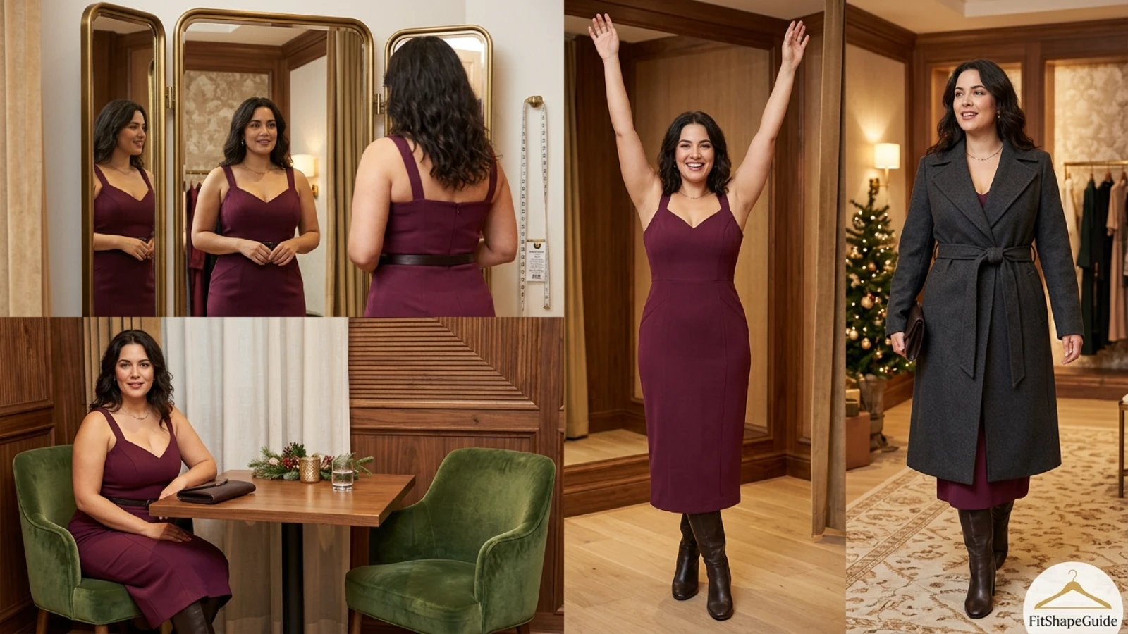Holiday party dress shopping and movement test for a large bust