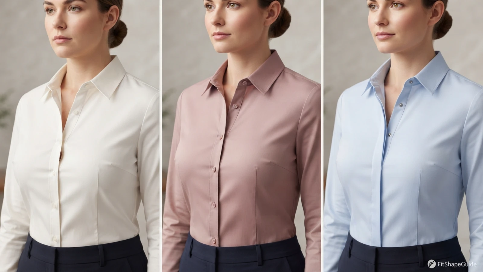 Hidden button and placket checks on a no-gape shirt