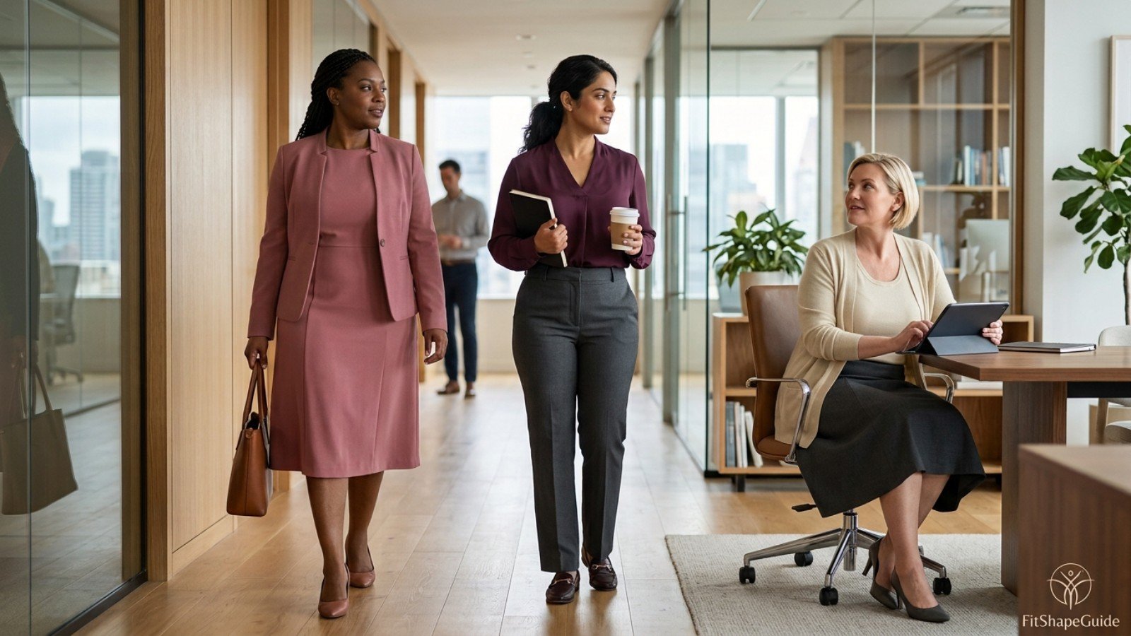 Office outfit formulas with dresses skirts and trousers for a large bust