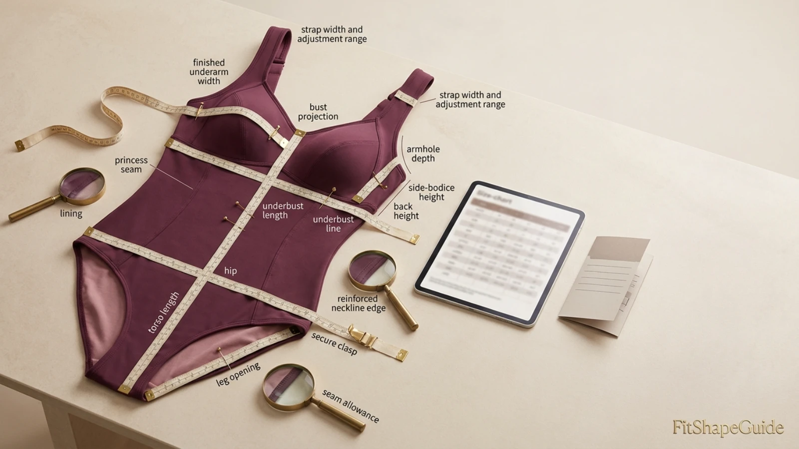 Online measurements for choosing a one-piece swimsuit for a large bust