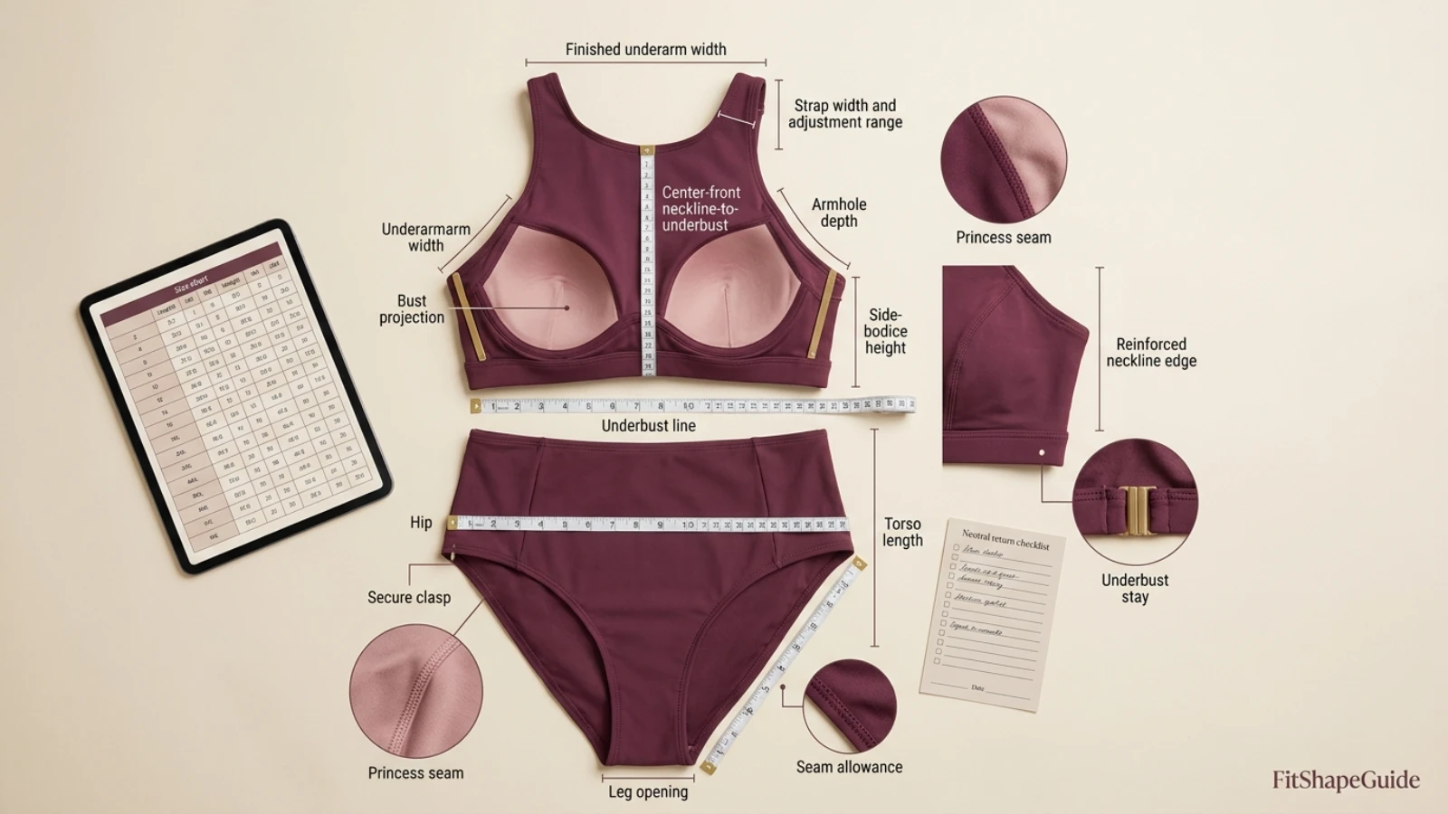 Online measurements for choosing a plus-size swimsuit for a large bust