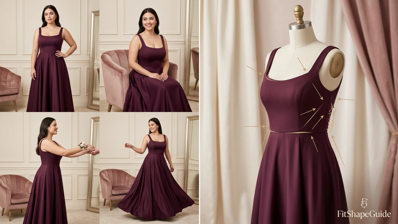 Prom dress movement and sitting tests for a large bust