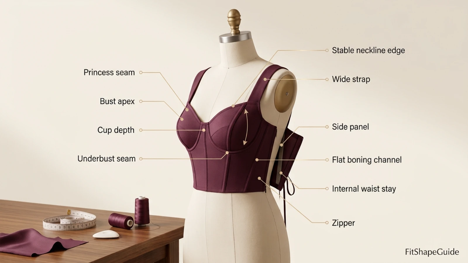 Prom dress support points for fuller busts including seams straps and waist stay