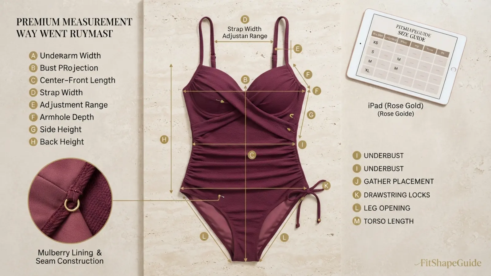 Online measurements for choosing a ruched swimsuit for a large bust