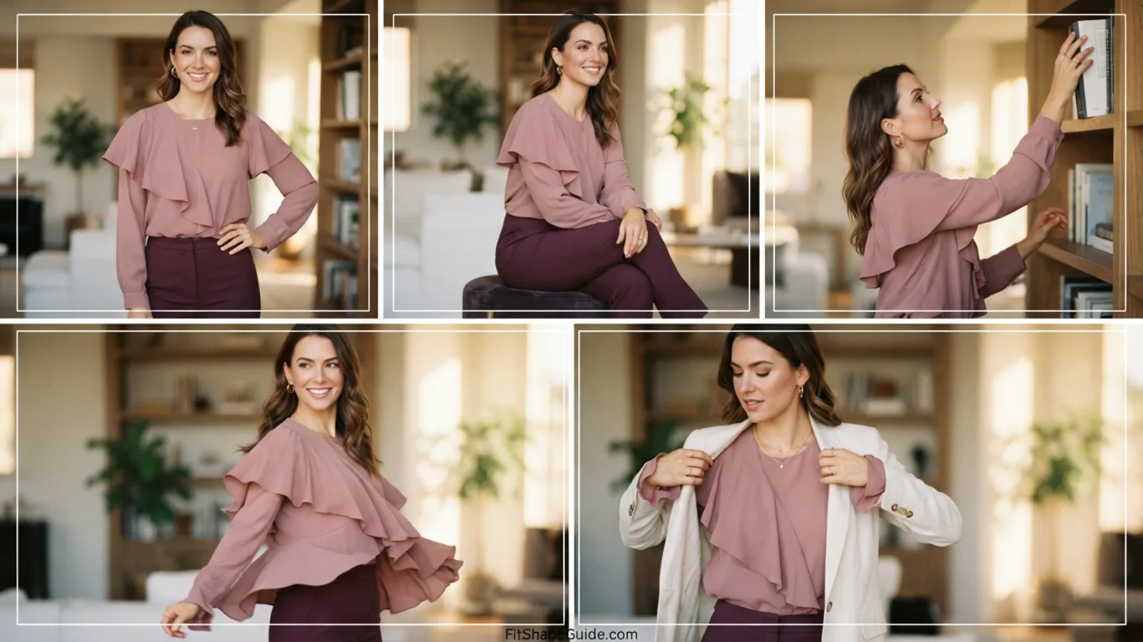Ruffle top standing sitting reaching and layering test for a fuller bust