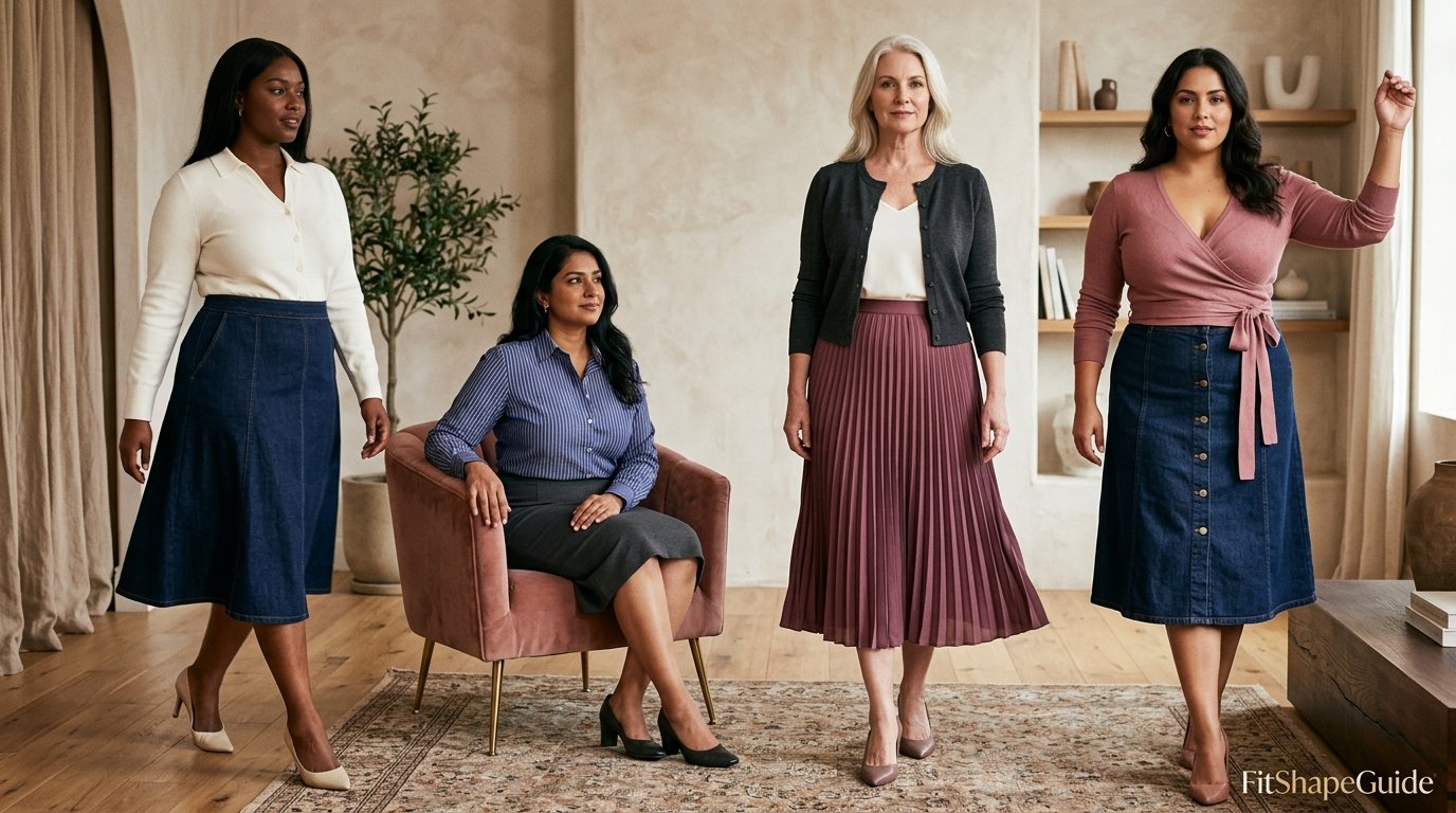 Skirt and top pairings designed for a large bust