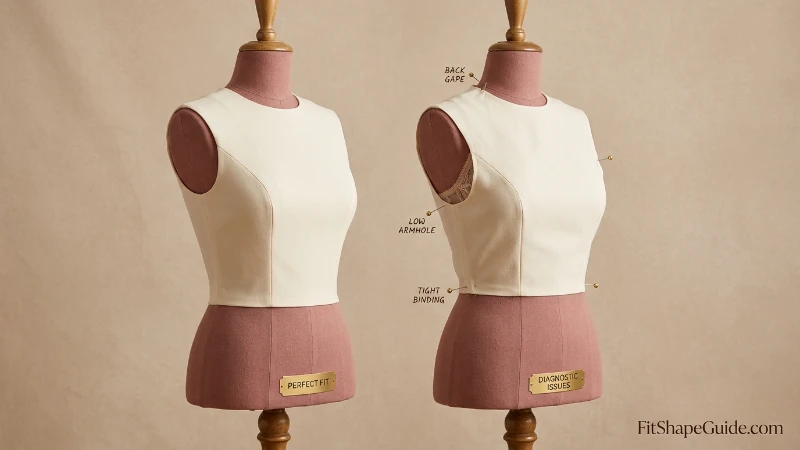 Balanced sleeveless armhole compared with gaping cutting and bra-revealing armholes