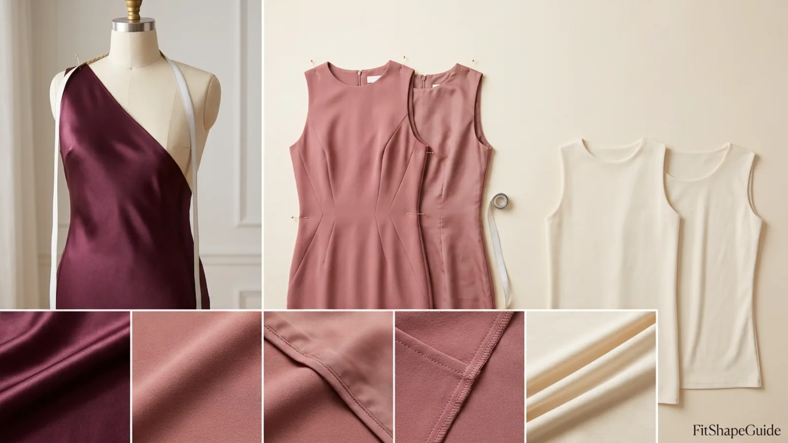 Bias cut satin and lining comparison for slip dresses on a fuller bust