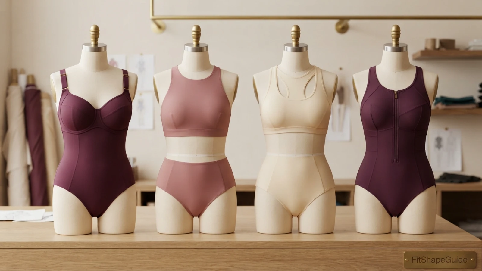 Sporty swimsuit support anatomy showing wide shoulder straps bust shaping side coverage back and underbust and back anchor