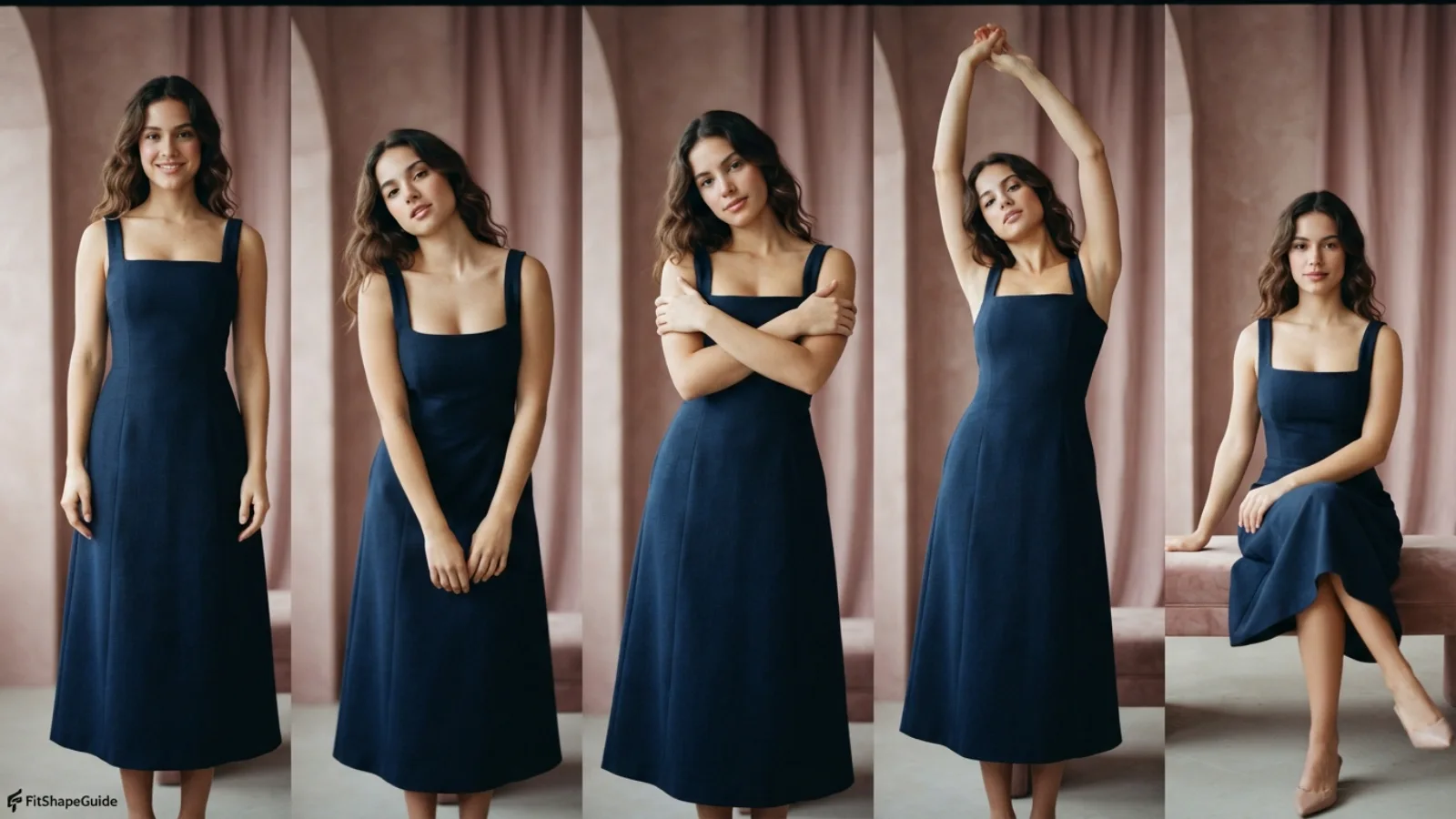 Movement tests for square-neck dresses on a fuller bust
