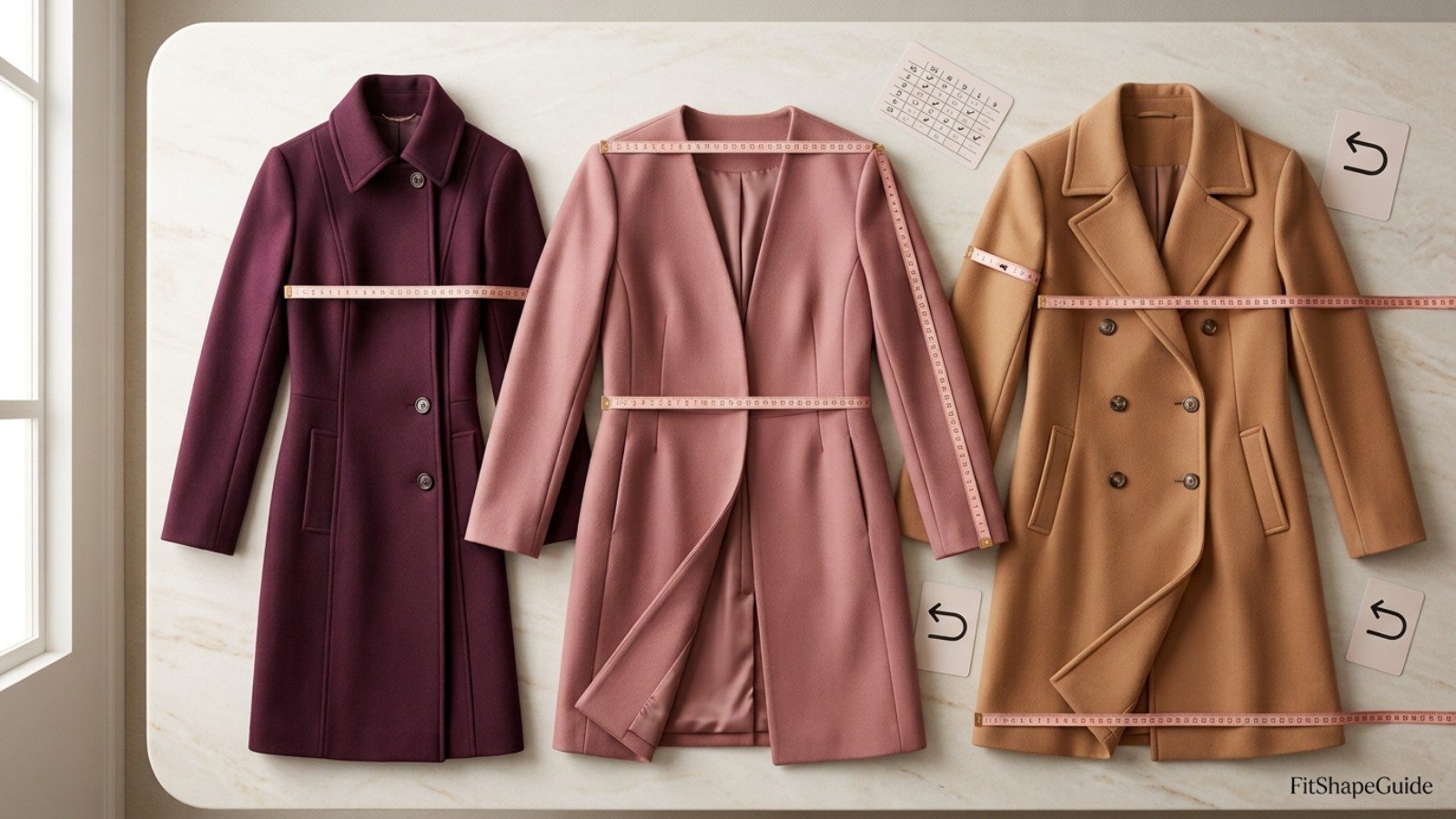 Online buying checks for structured coats for a large bust