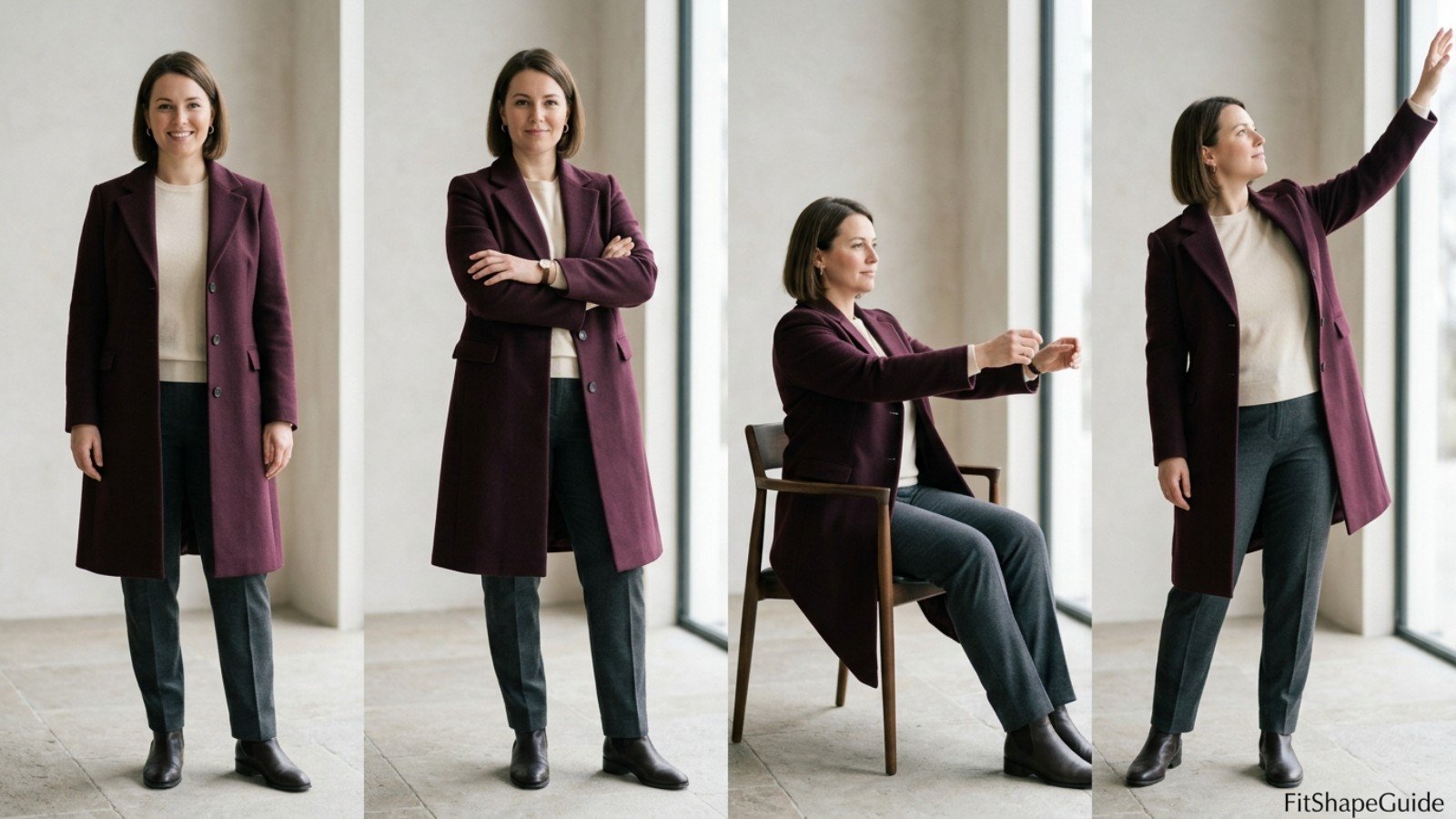 Structured coat shoulder and upper-back movement test for a fuller bust