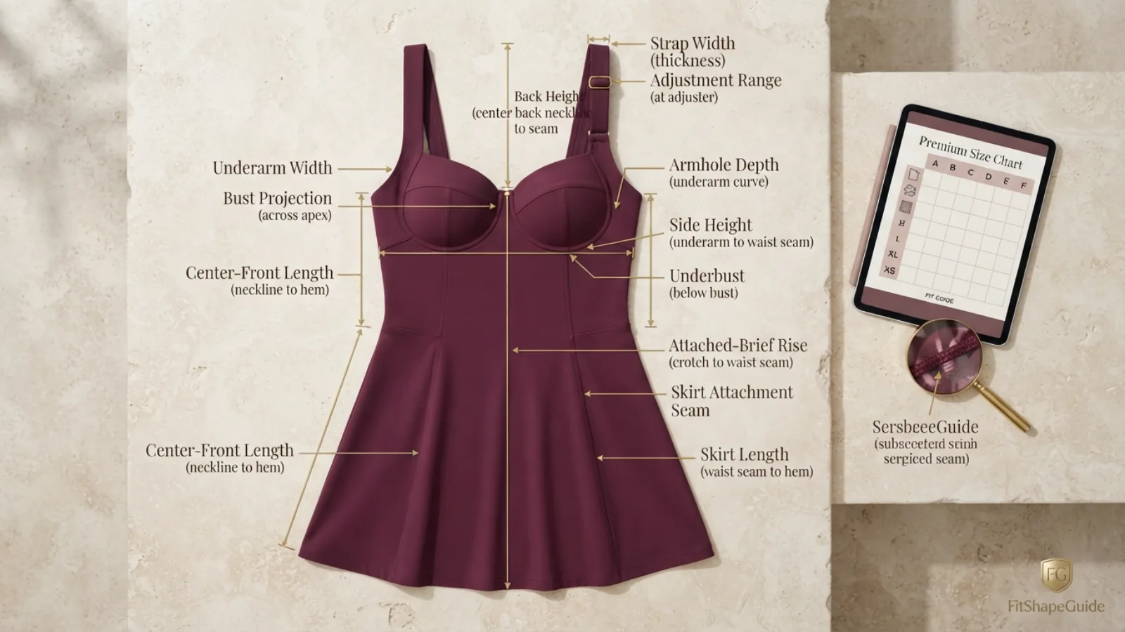 Online measurements for choosing a swim dress for a large bust
