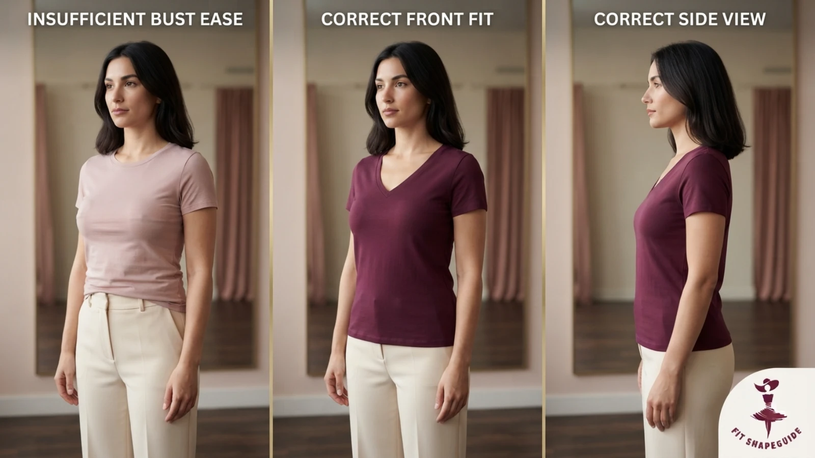 Online T-shirt measurements and fuller-bust fit diagnostic checklist