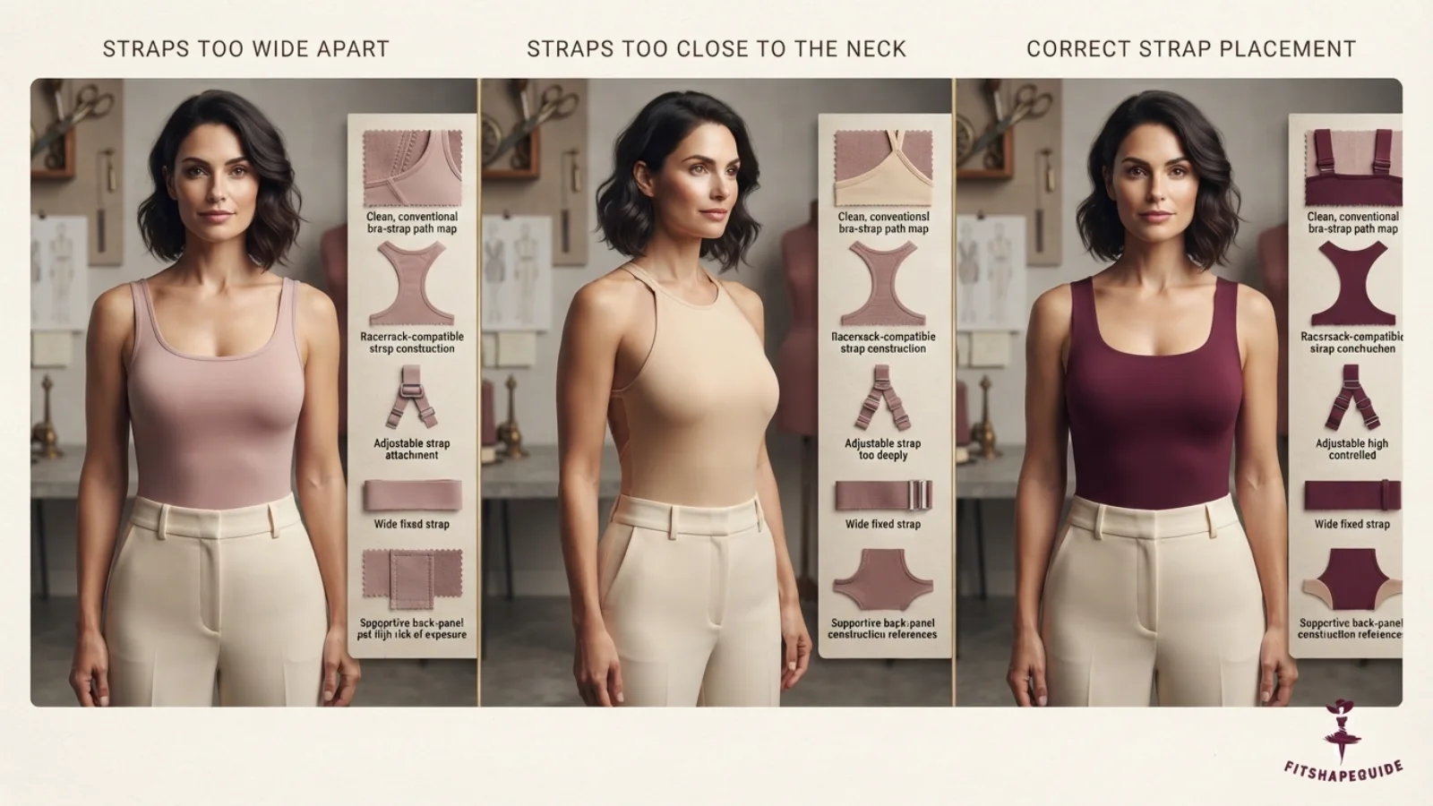 Tank top neckline, armhole and bra coverage comparison for a fuller bust