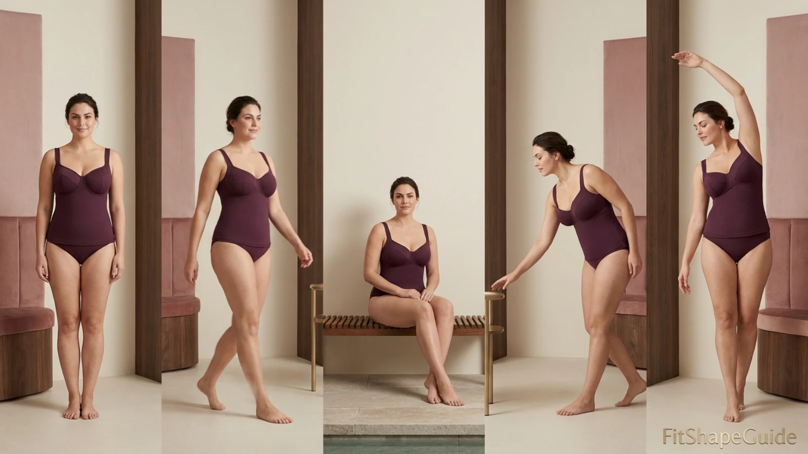 Tankini standing seated reaching walking and turning wet-fit test