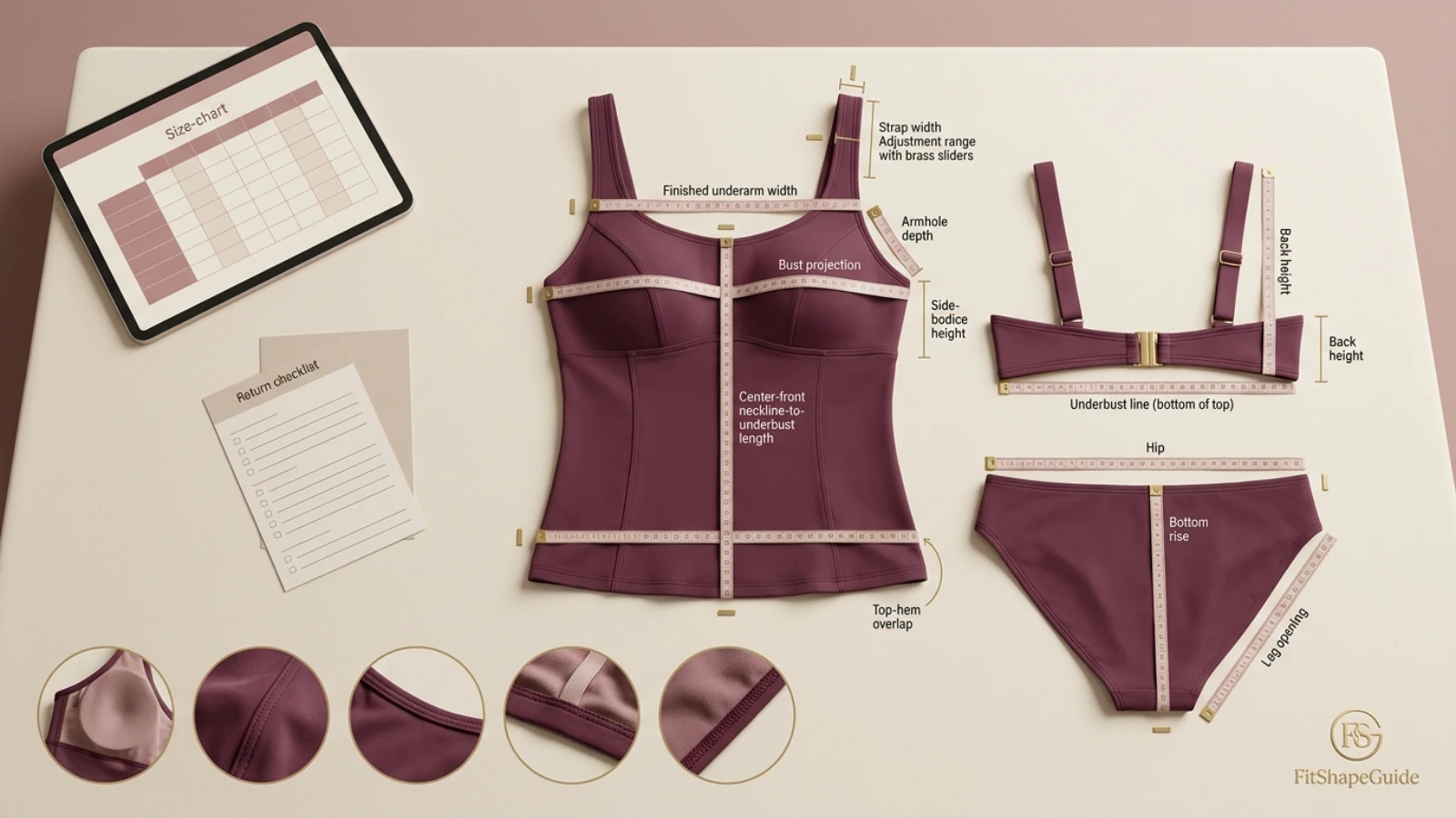 Online measurements for choosing a tankini for a large bust