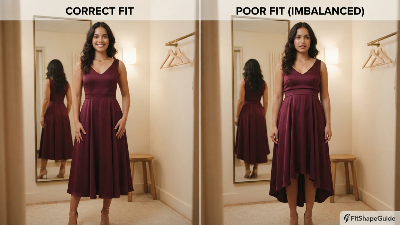 Movement and hem-balance test for a tea-length dress on a large bust