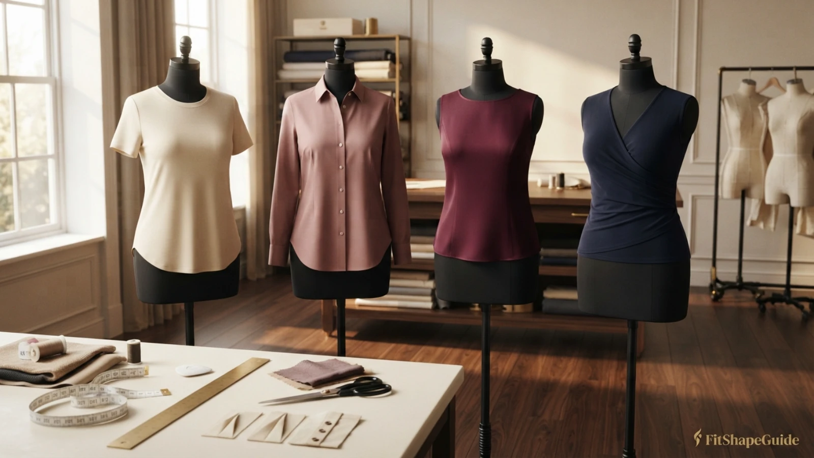 Bust darts, princess seams, button spacing and curved hems on tuckable tops