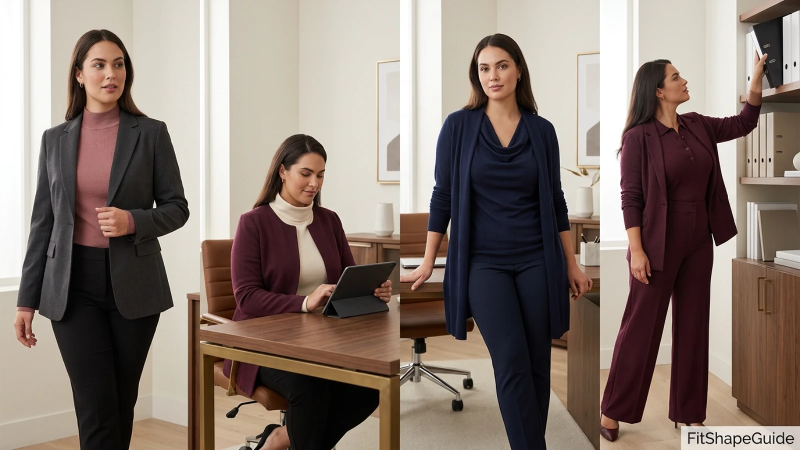 Mock, funnel, cowl and collared office tops tested under blazers