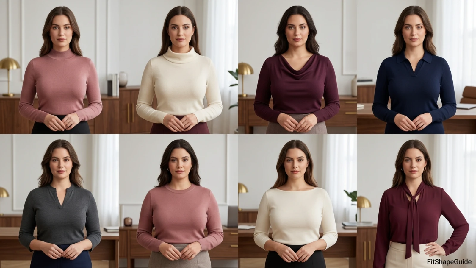 Eight professional neckline alternatives to a turtleneck for a fuller bust