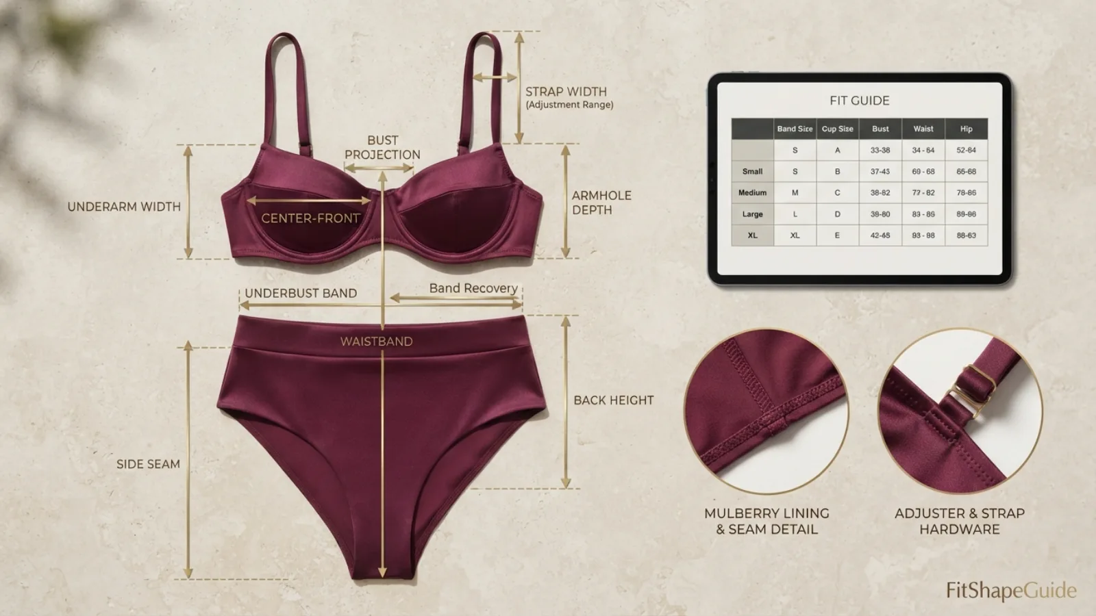 Online measurements for choosing an underwire bikini top for a large bust