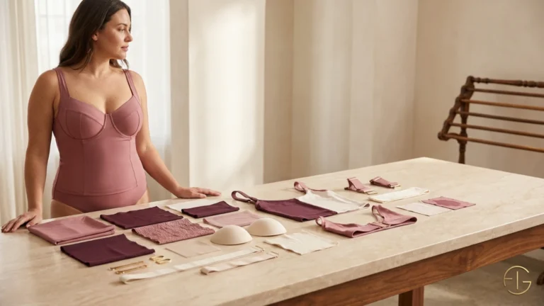 Underwire swimsuit fabric lining and wet-recovery test for a fuller bust