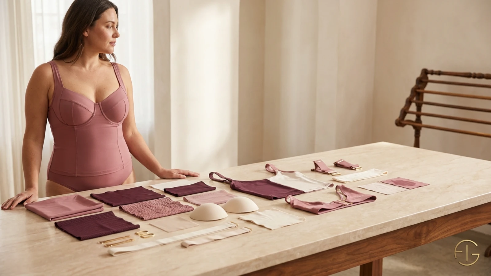 Underwire swimsuit fabric lining and wet-recovery test for a fuller bust