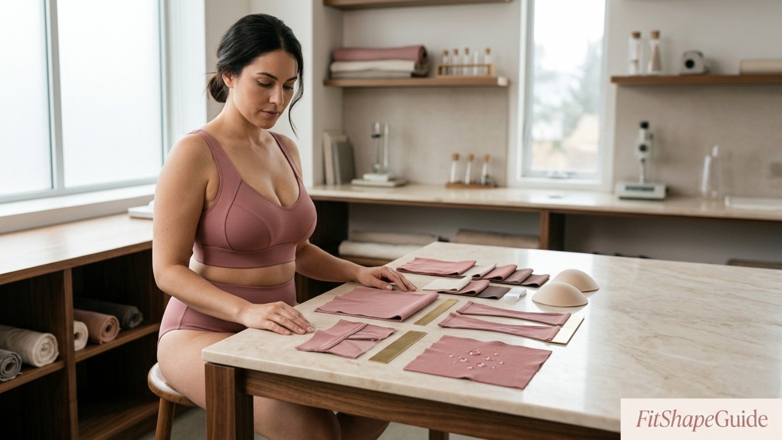 Tankini fabric lining and wet-recovery test for a fuller bust