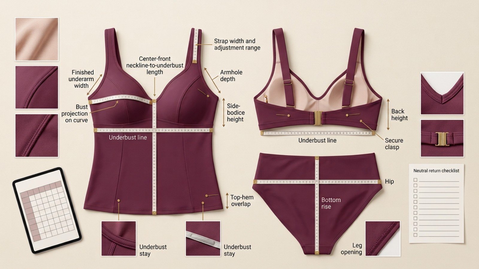 Online measurements for choosing a tankini for a large bust
