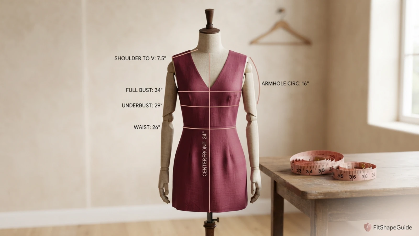V-neck dress measurements for choosing a large-bust fit