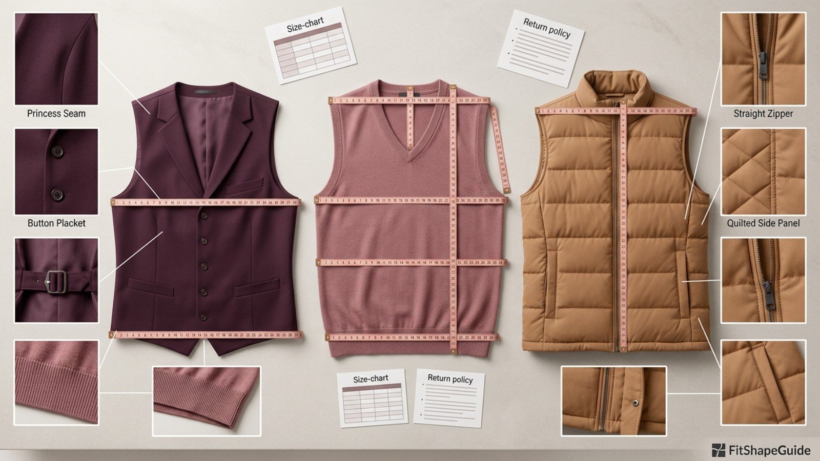Online buying checks for vests for a large bust