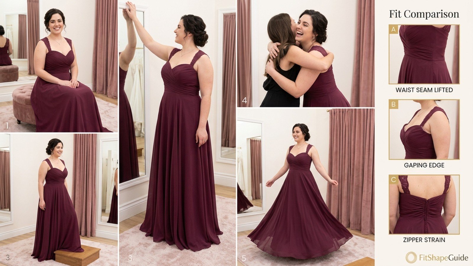Wedding dress movement and sitting tests for a large bust