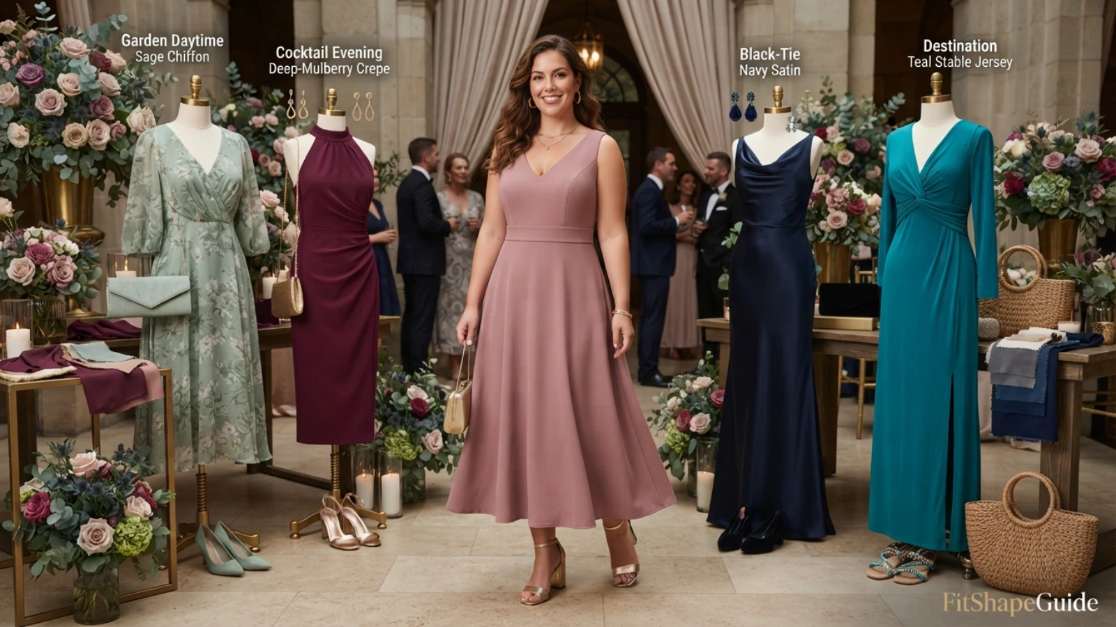 Wedding guest dress fabric lining opacity and recovery test for a fuller bust