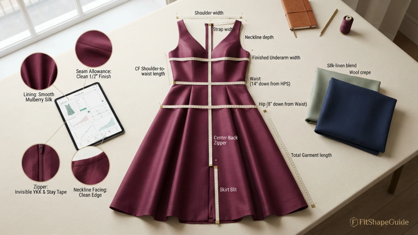 Online measurements for choosing a wedding guest dress for a large bust
