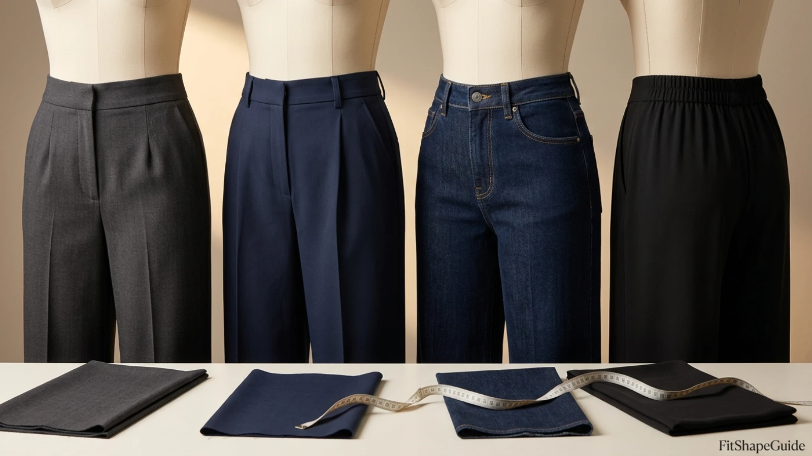 Wide-leg pant waistband, pleat, dart and pocket construction details