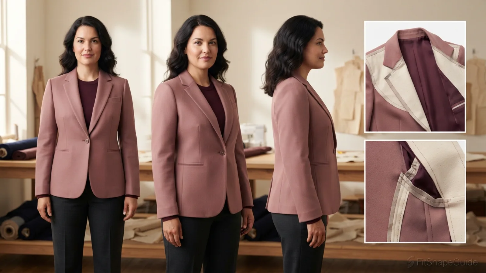 Work blazer bust shaping lapel and button checks for a large bust