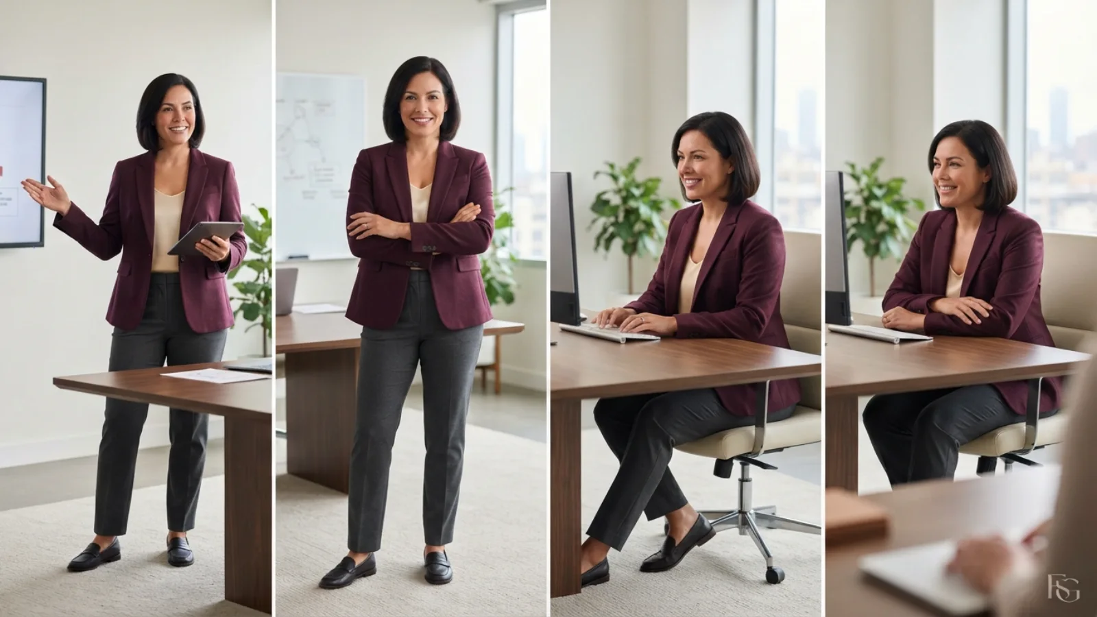 Work blazer shoulder sleeve and seated movement test for a fuller bust